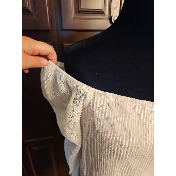 Willow & Root Blouse Lace Dotted Sheer Boho Cream Size Medium Ribbed Fairycore - Picture 5 of 11